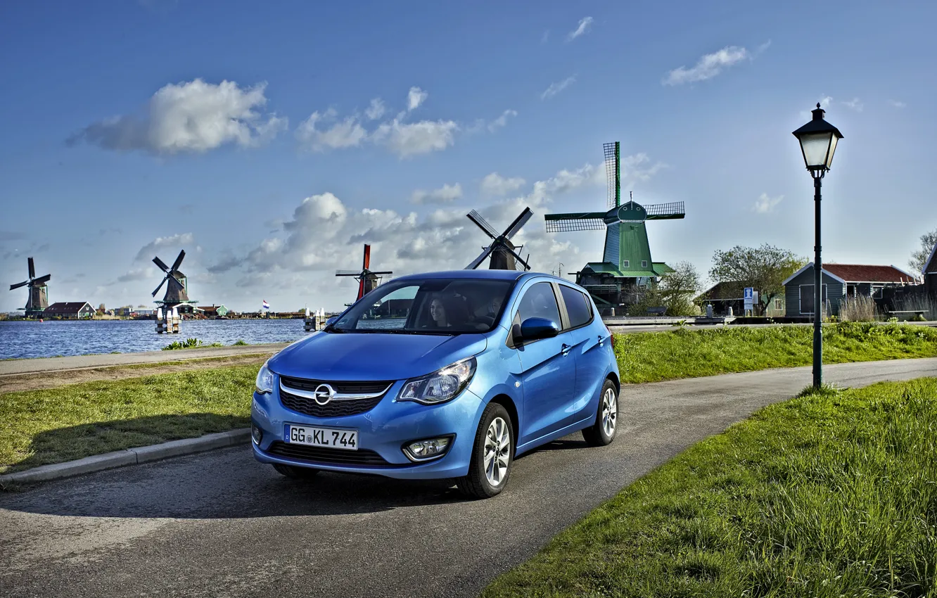 Photo wallpaper photo, The sky, Road, Mill, Blue, Opel, Car, 2015