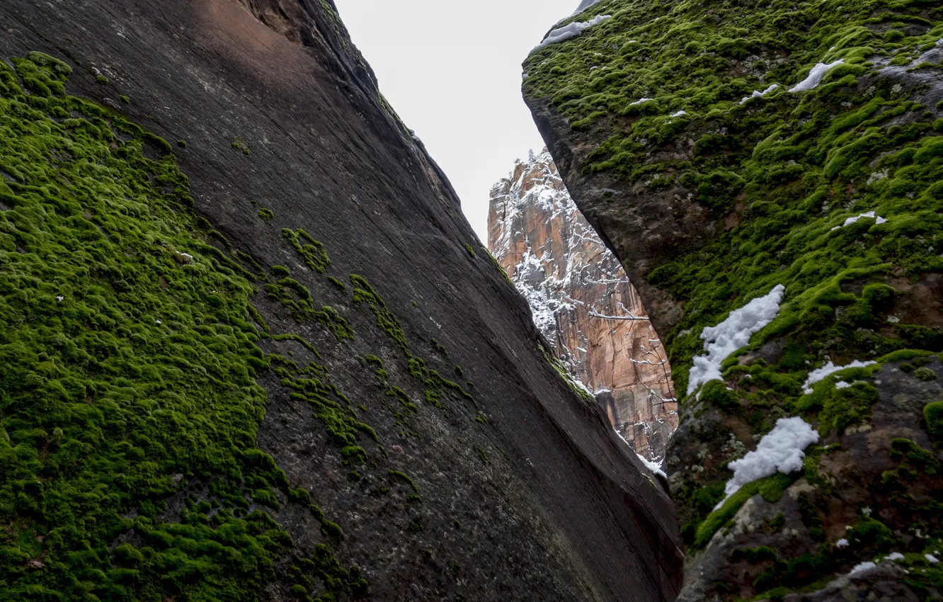 Photo wallpaper mountains, stones, rocks, moss