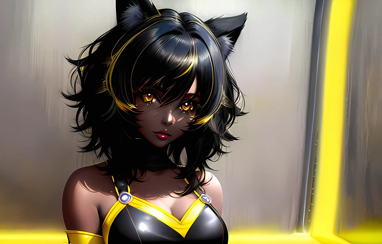 Photo wallpaper portrait, ears, beautiful girl, dark skin, AI art, Stable Diffusion, Stability AI, AI Art