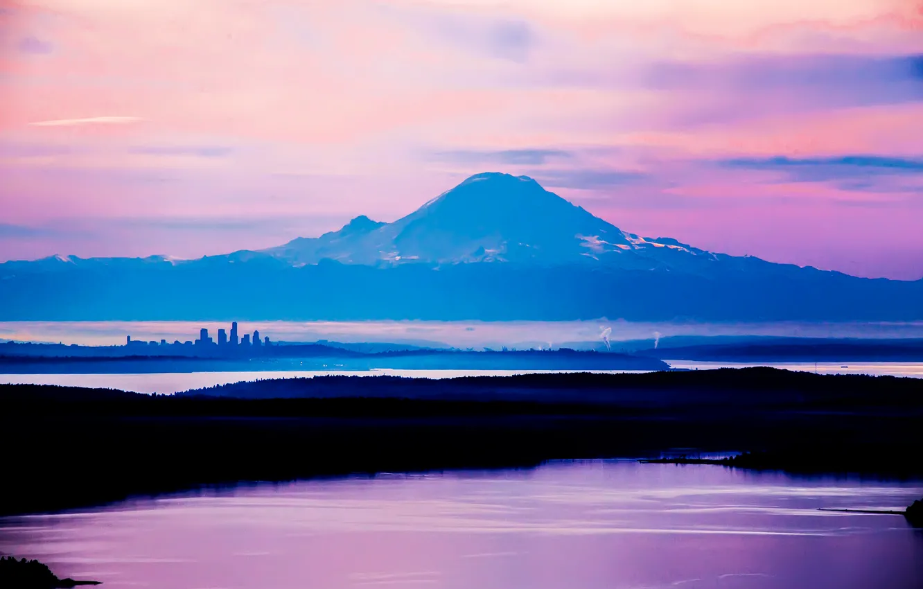 Photo wallpaper mountains, the city, lake, Tiny City, Giant Peak, North Seattle