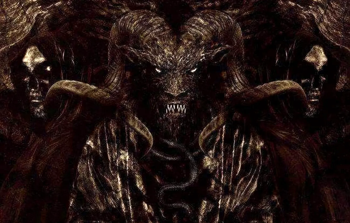 Photo wallpaper look, teeth, the demon, horns, evil, the devil, horror, Satan