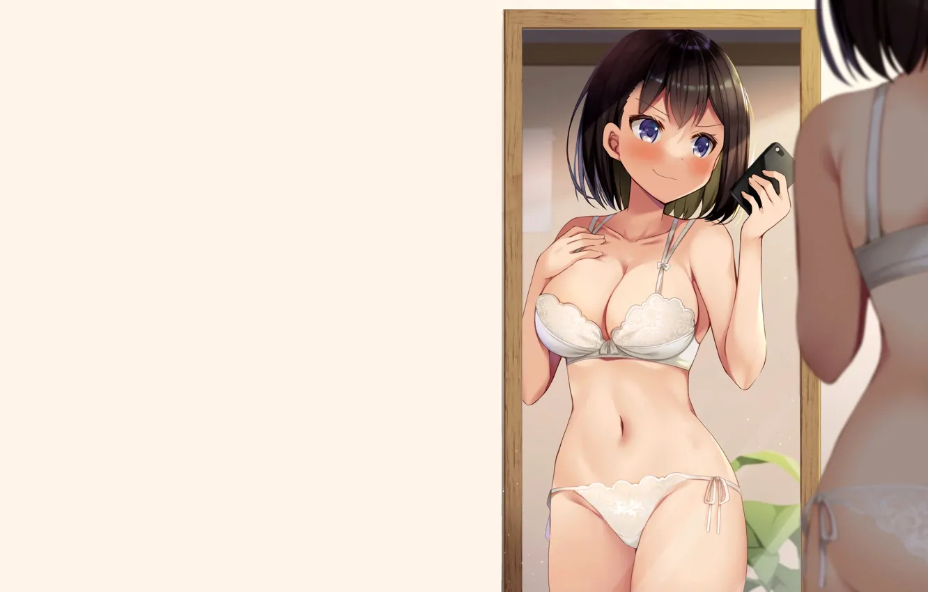 Photo wallpaper girl, sexy, lingerie, bra, cleavage, panties, boobs, anime