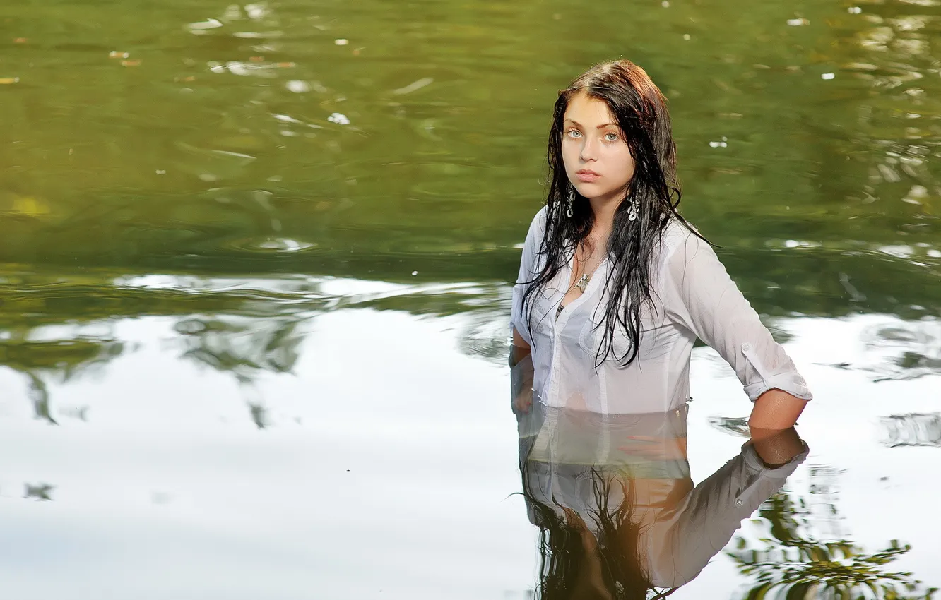 Photo wallpaper girl, river, Angi