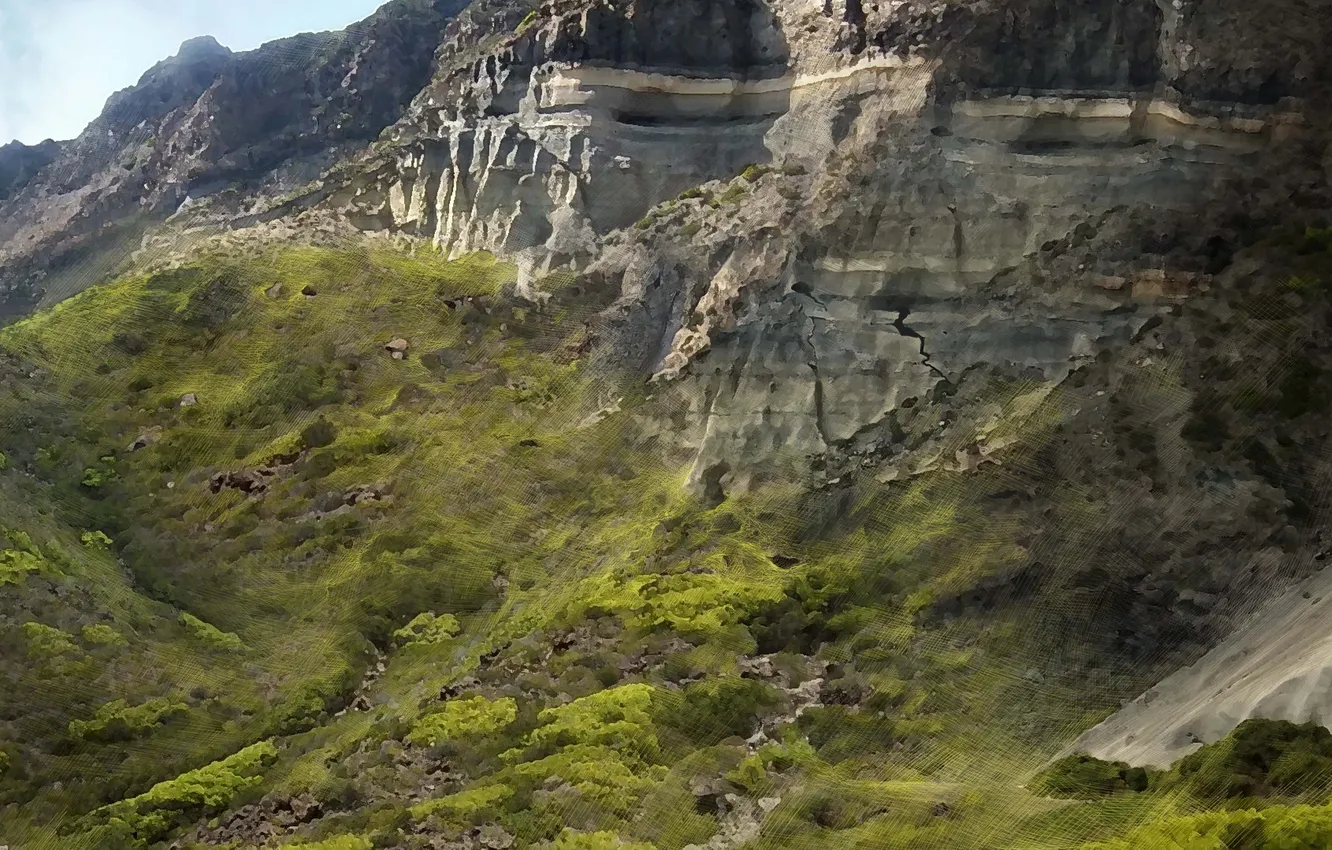 Photo wallpaper greens, mountains, rocks, art, Alberto Vangelista