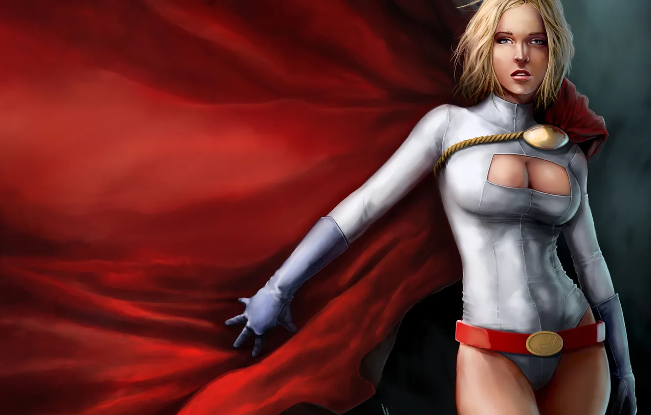 Photo wallpaper girl, costume, cloak, superhero, Power Girl
