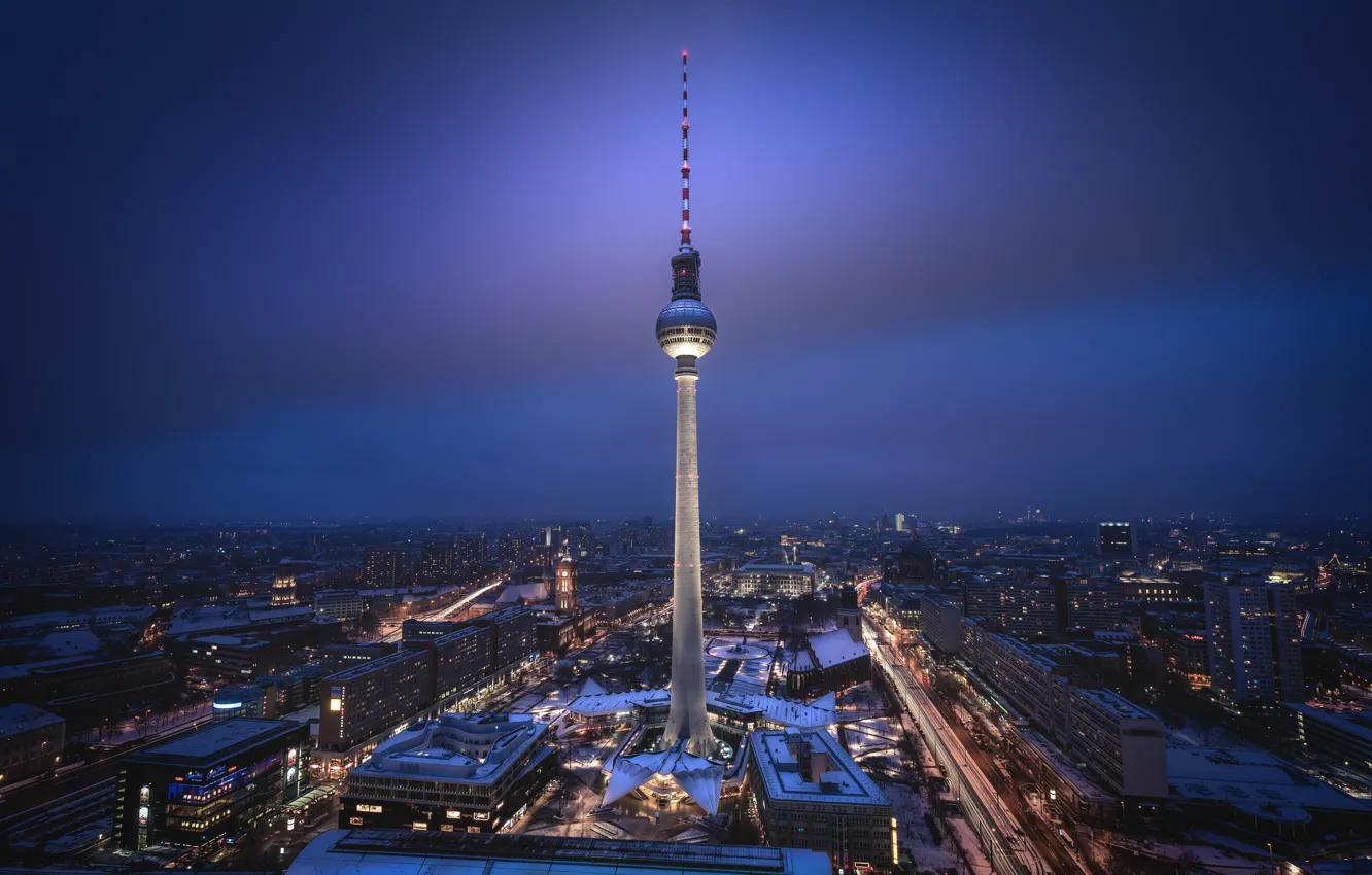 Photo wallpaper tower, Germany, night, Berlin, TV tower