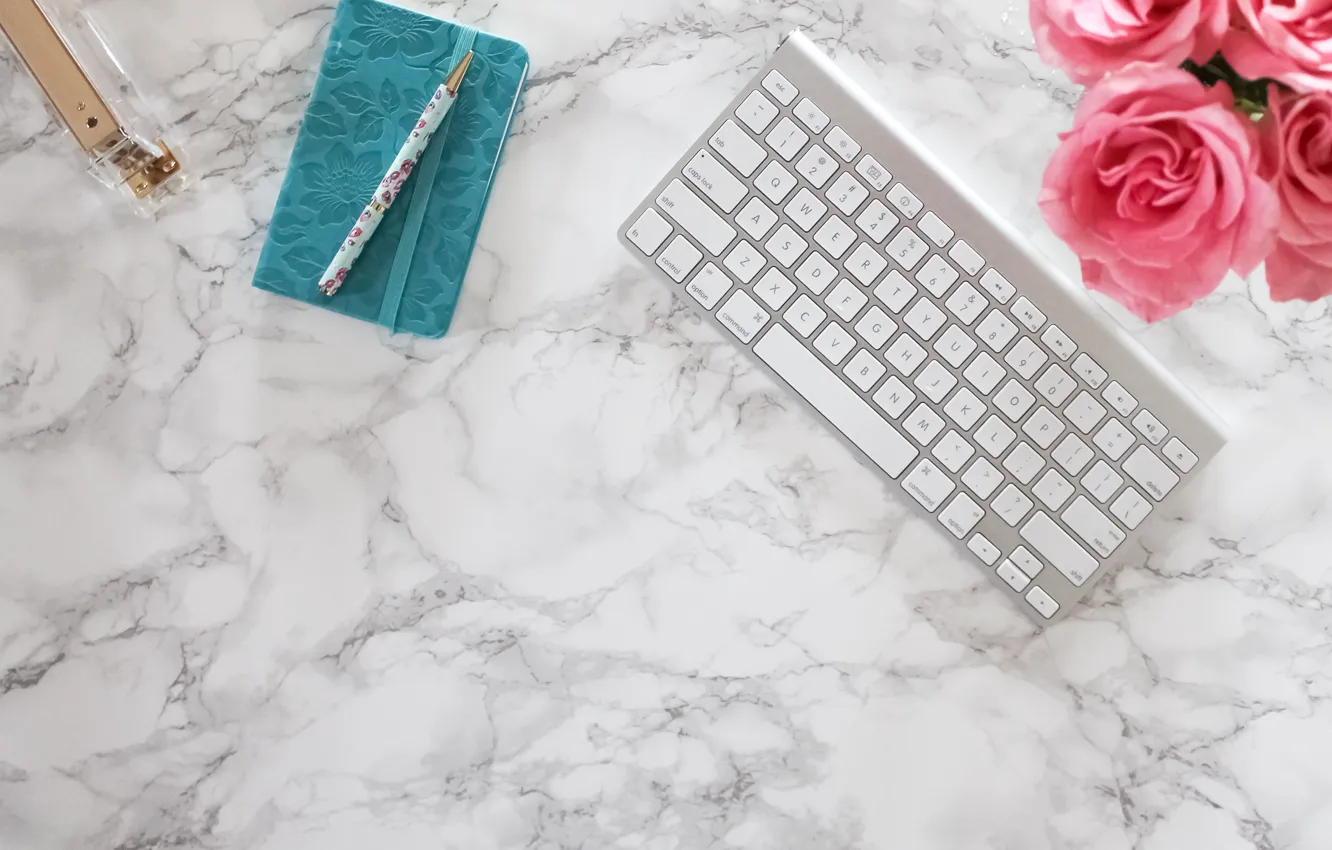 Photo wallpaper roses, handle, Notepad, pink, flowers, roses, keyboard, marble