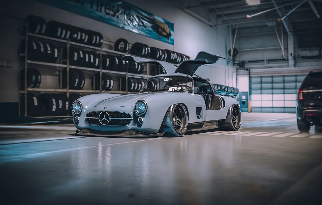 Photo wallpaper car, machine, auto, Mercedes, supercar, sports car, retro, render