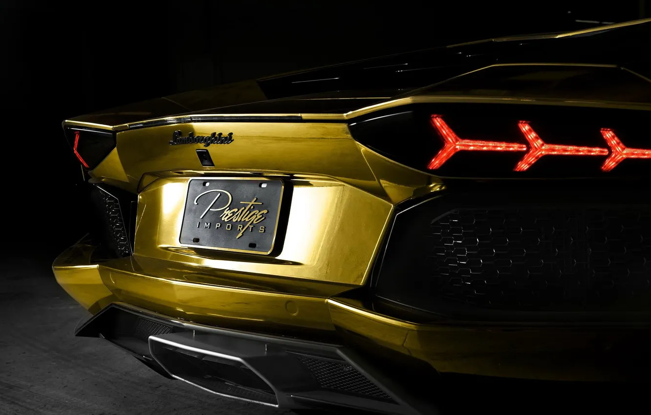 Photo wallpaper Lamborghini, Lambo, gold, luxury, luxury, Lamborghini Aventador, Aventador, chrome