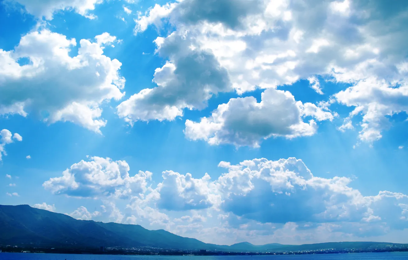 Photo wallpaper sea, clouds, Crimea, glimpses of the sun, blue blue