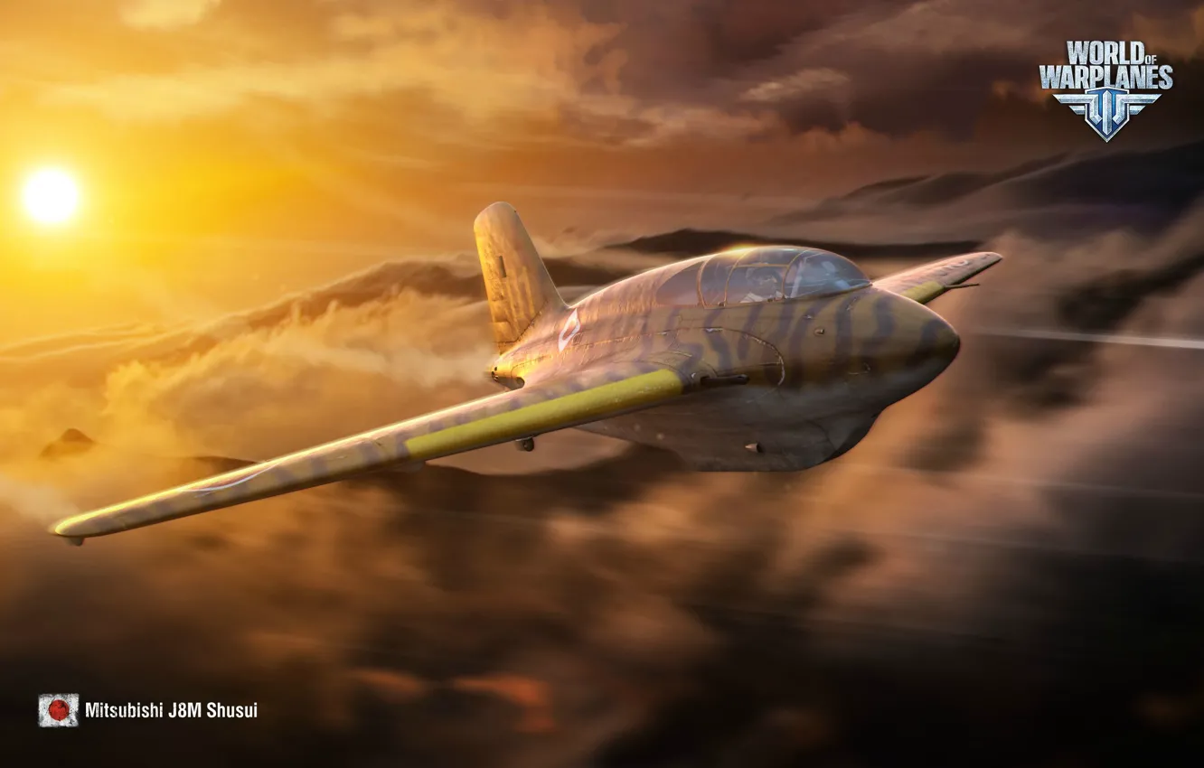 Photo wallpaper Mitsubishi, Japan, J8M, Shusui, World of Warplanes, clouds, sunset, Wargaming.Net