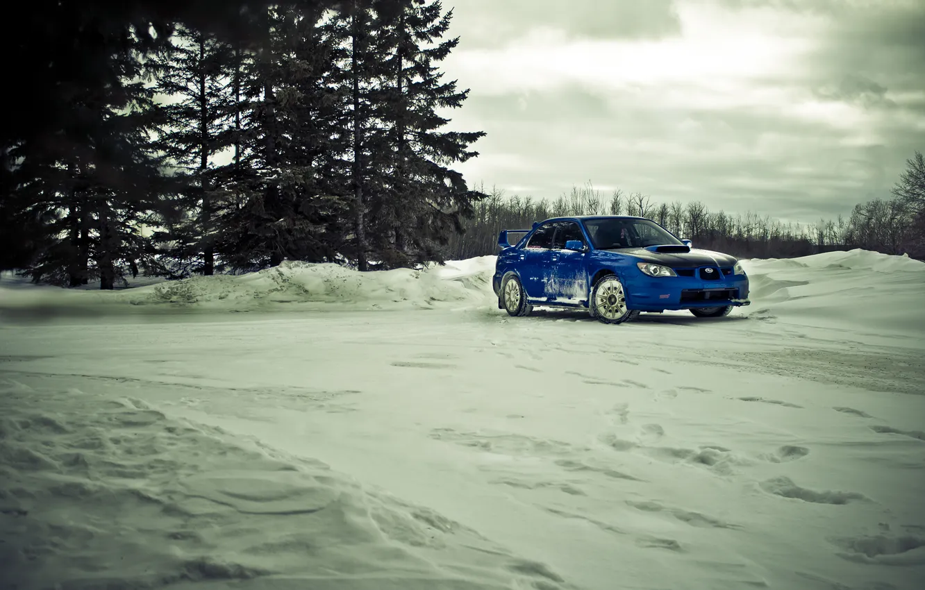 Photo wallpaper winter, snow, Subaru, STI