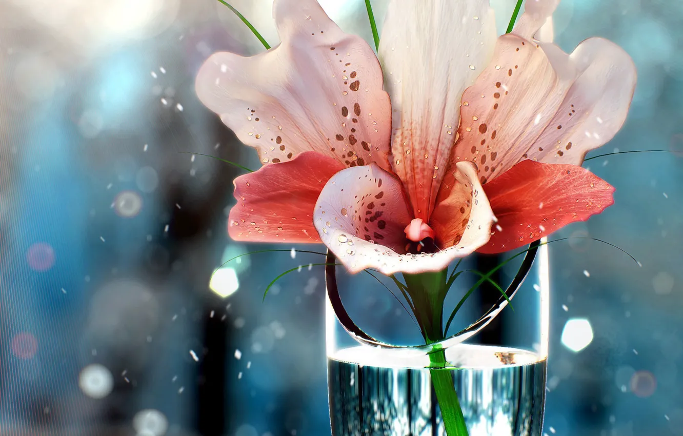 Photo wallpaper flower, water, glass