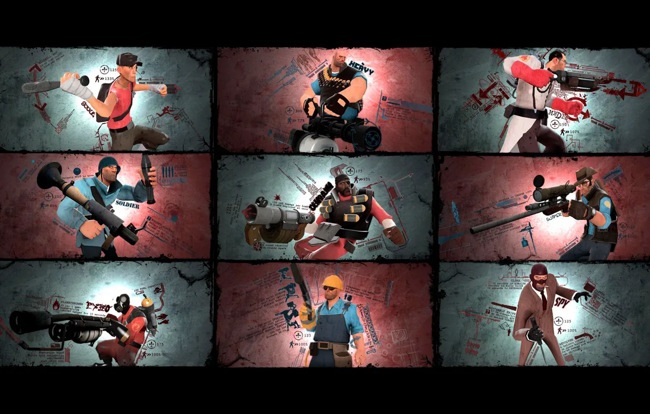 Photo wallpaper soldiers, sniper, spy, soldier, Team Fortress 2, spy, Medic, characters