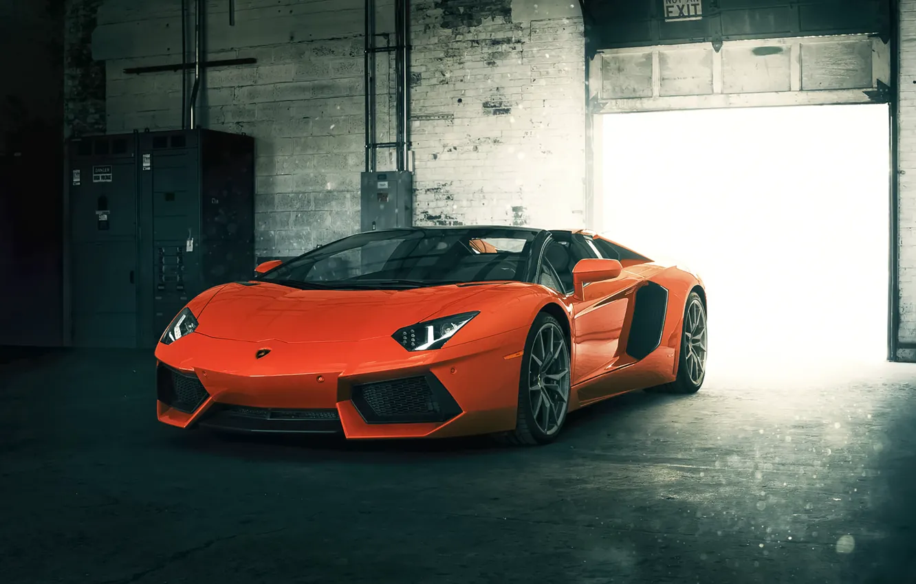 Photo wallpaper Roadster, Lamborghini, Orange, Front, LP700-4, Aventador, Supercar