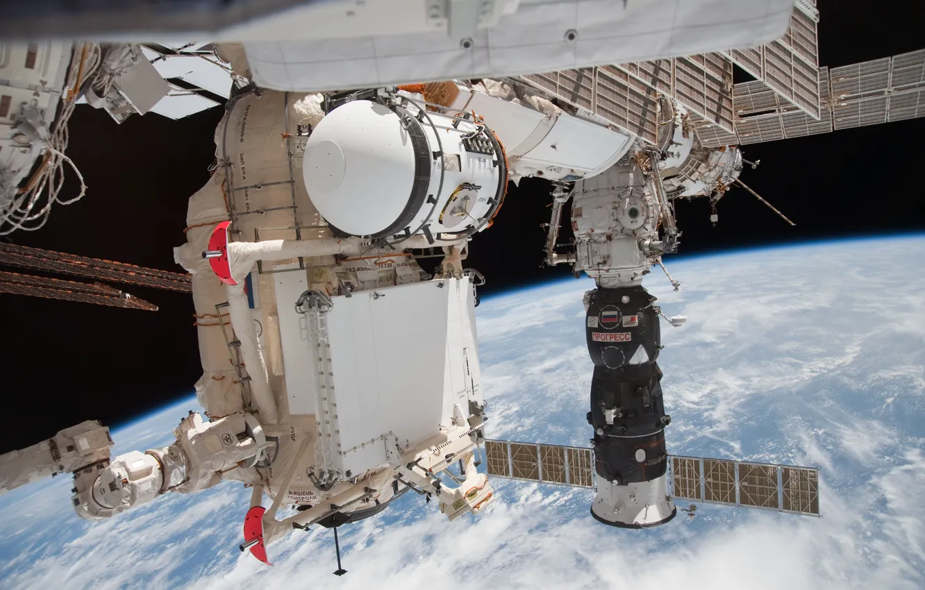 Photo wallpaper space, ISS, progress, Union