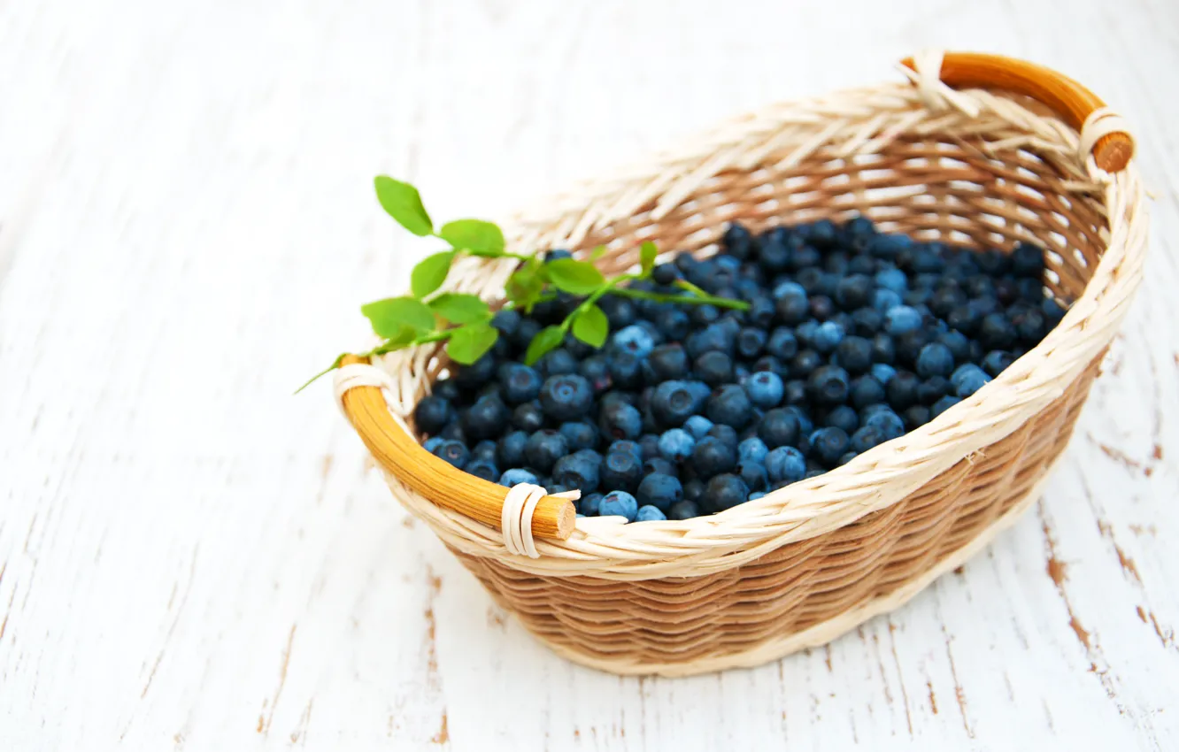 Photo wallpaper berries, table, harvest, blueberries, basket, Olena Rudo