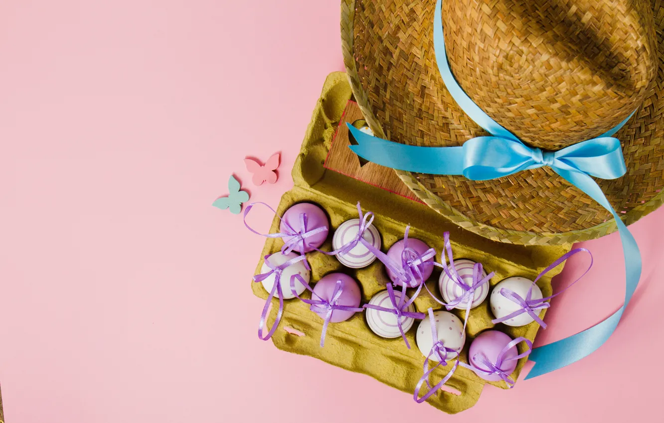 Photo wallpaper butterfly, spring, hat, Easter, wood, spring, Easter, purple