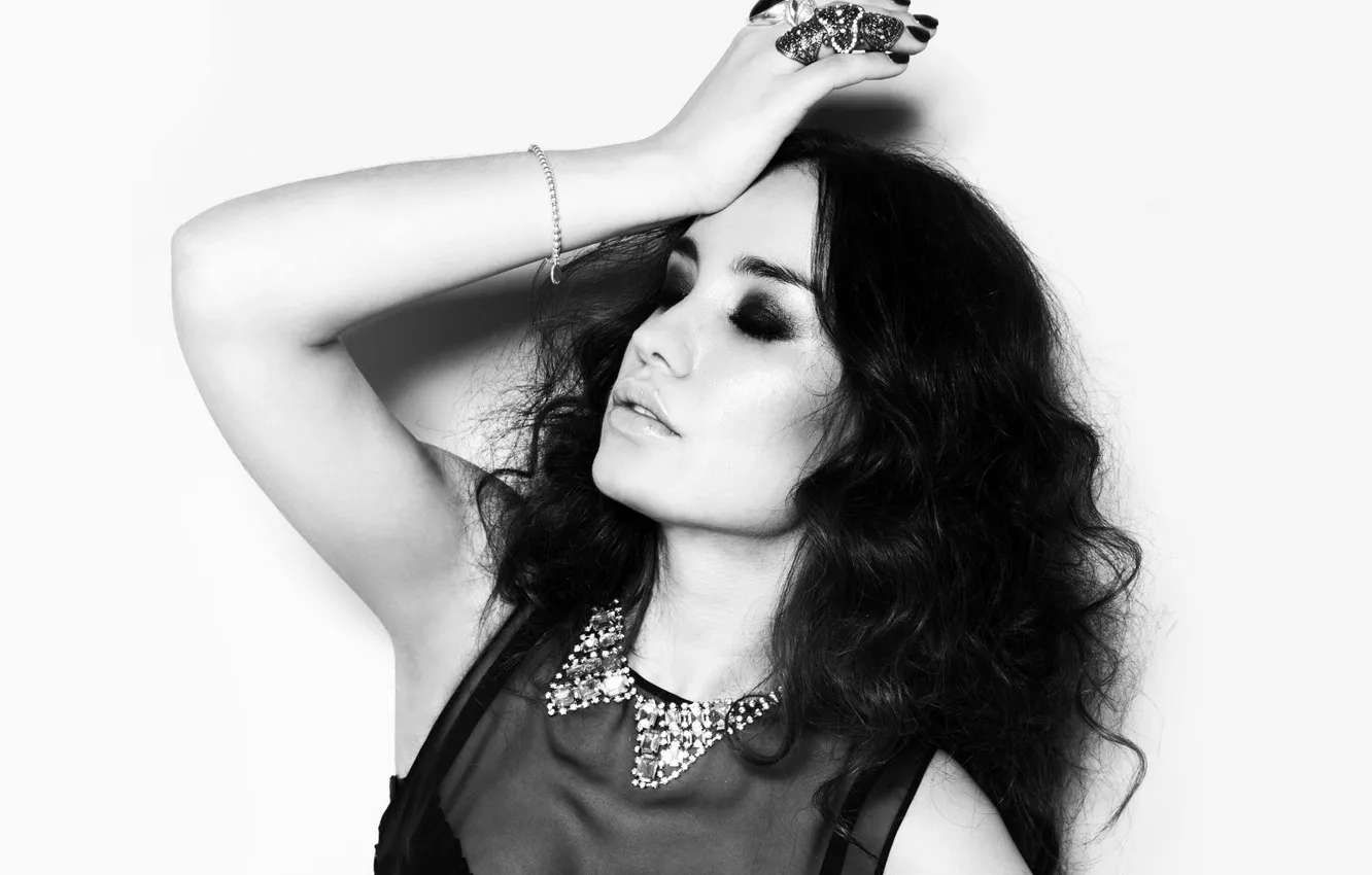 Photo wallpaper girl, decoration, face, shadow, makeup, blouse, black and white, Victoria Dayneko