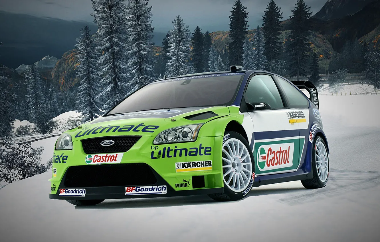 Photo wallpaper winter, auto, forest, retro, the game, Ford, Need for Speed world