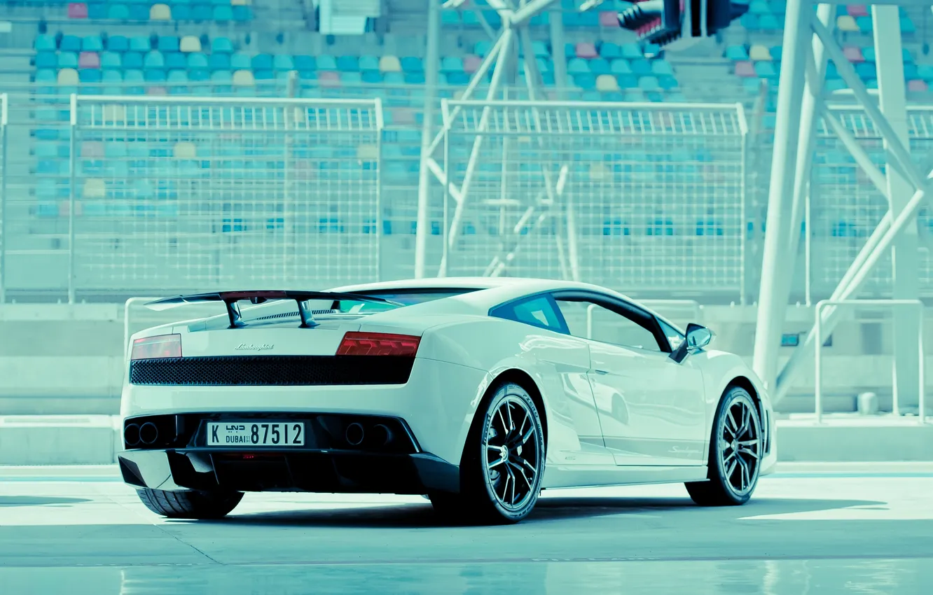 Photo wallpaper white, gallardo, lamborghini, rear view, tribune, Lamborghini, circuit, wing