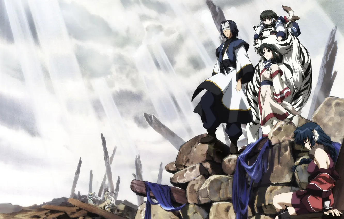 Photo wallpaper tiger, mask, ruins, Famous