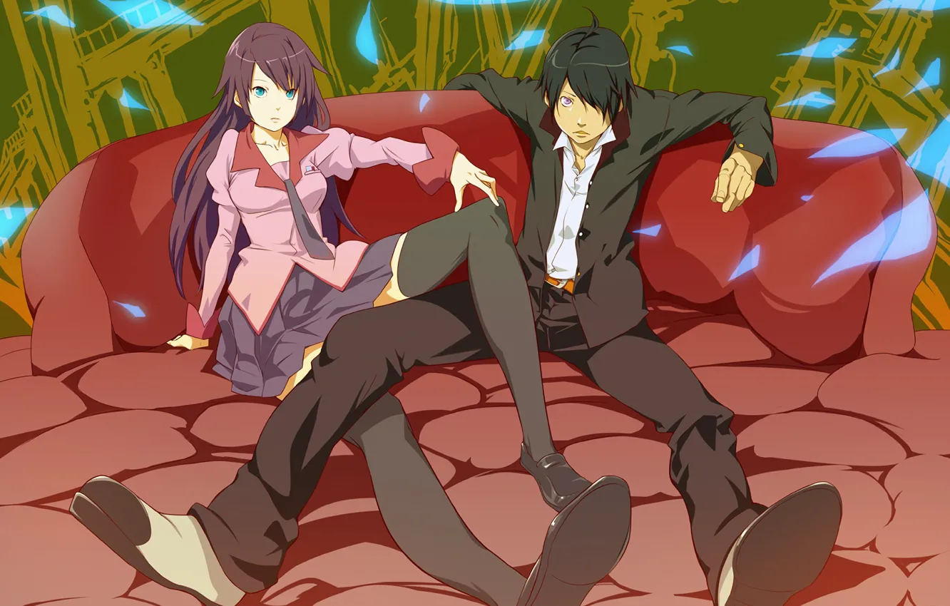 Photo wallpaper girl, anime, art, pair, guy, two, bakemonogatari