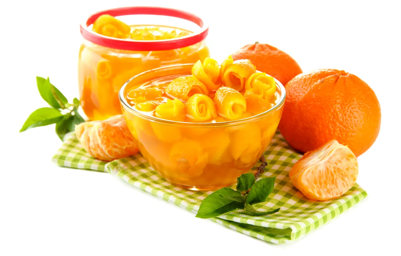 Photo wallpaper food, Bank, jam, tangerines, citrus