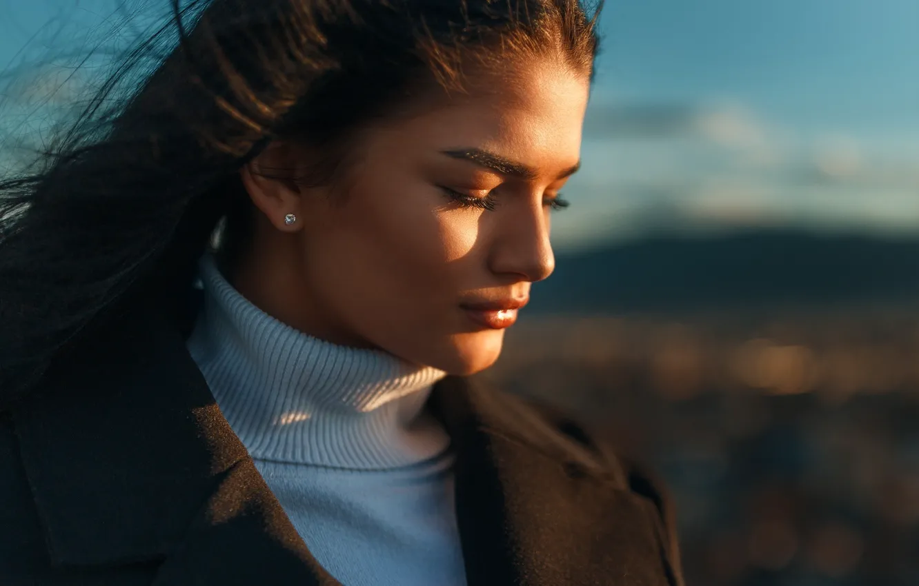 Photo wallpaper girl, face, hair, portrait, makeup, brunette, closed eyes, Acts Novels