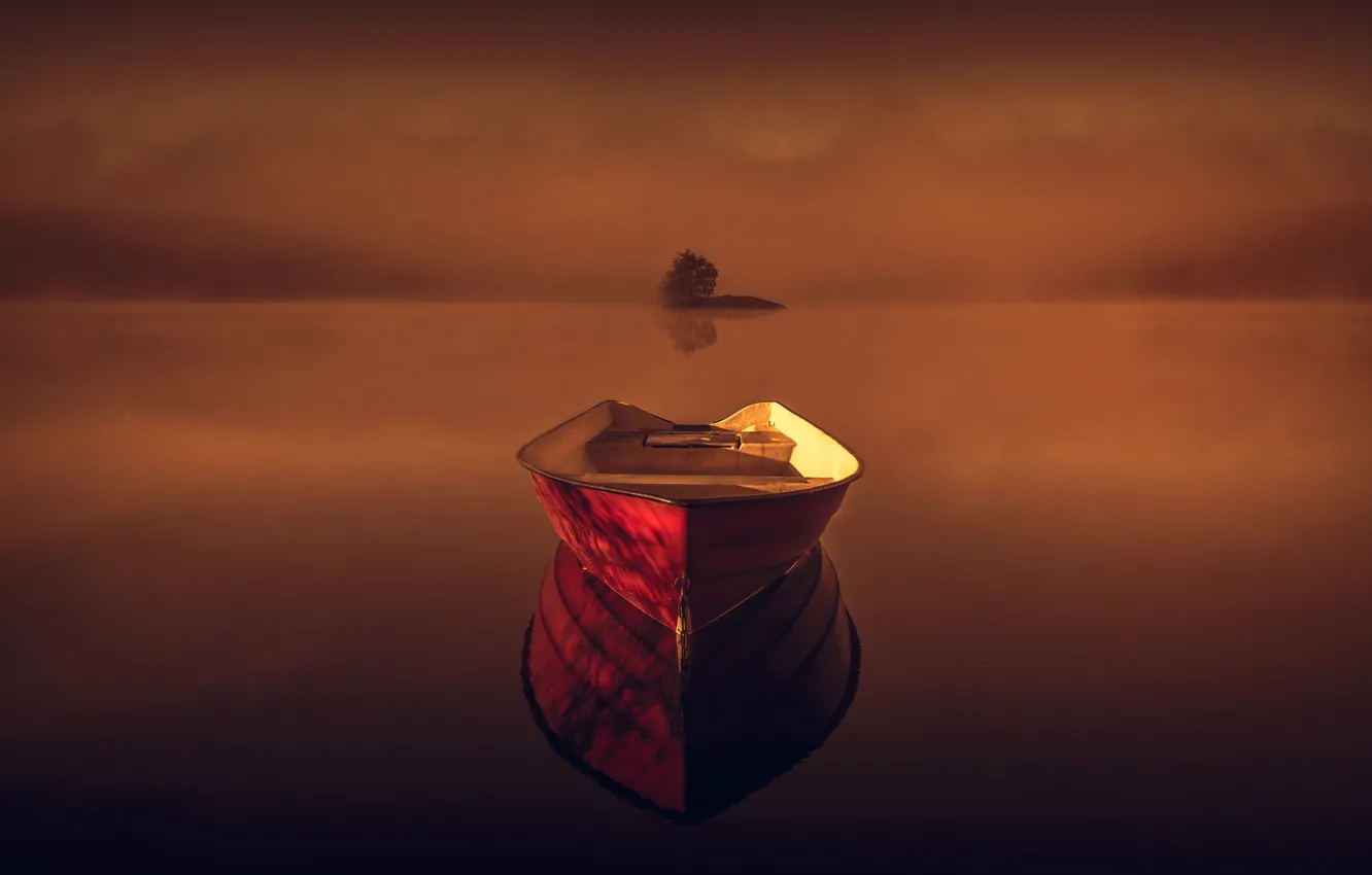 Photo wallpaper trees, boat, dal, island