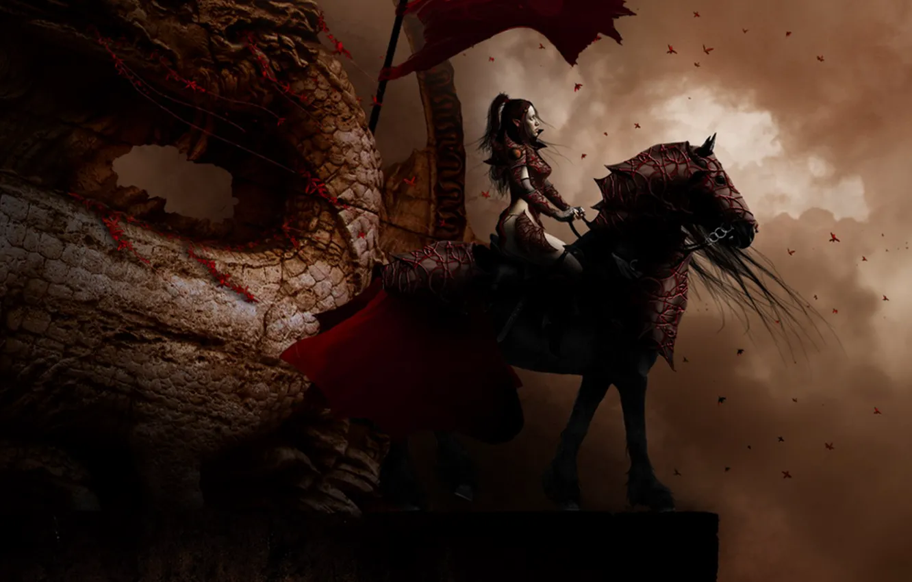 Photo wallpaper fantasy, dragon, rider