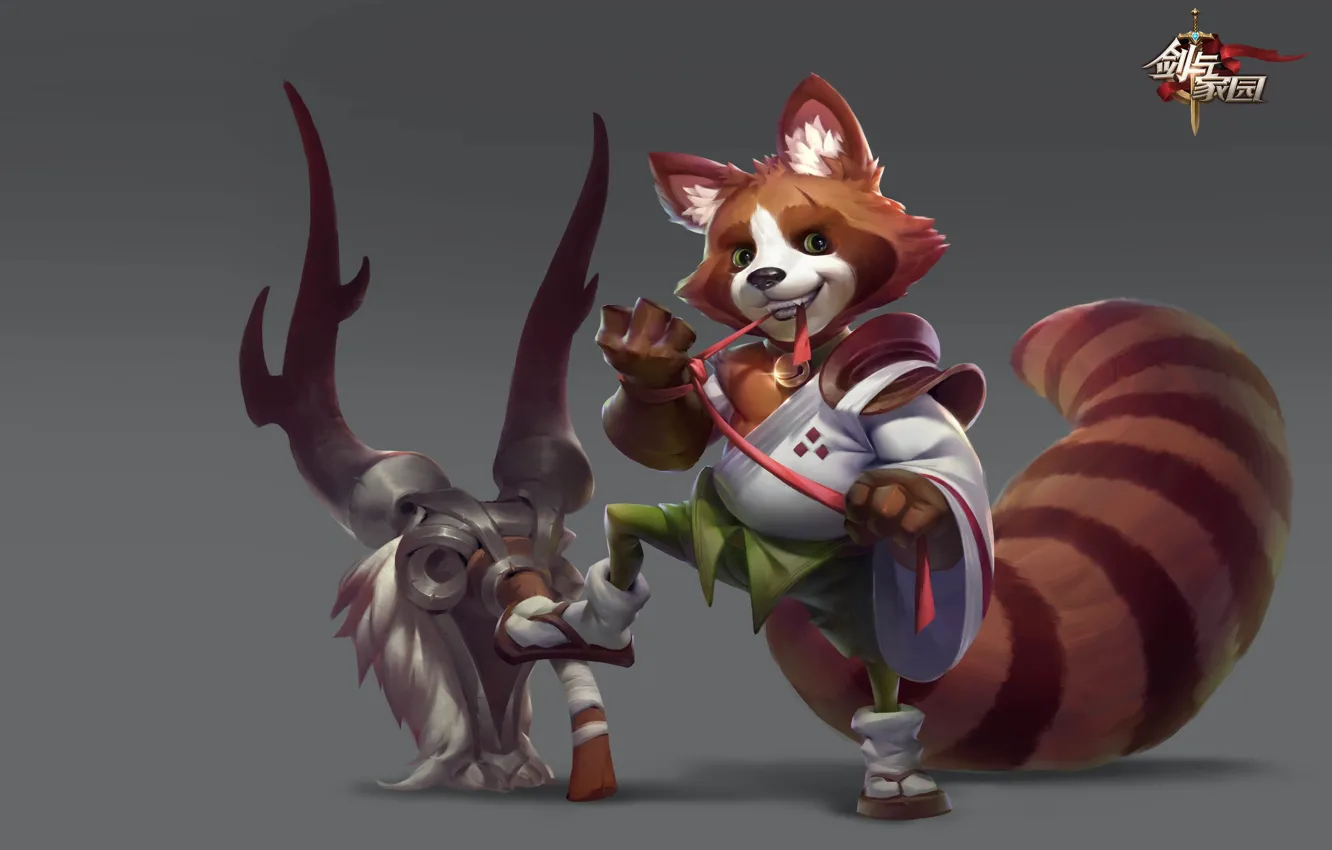 Photo wallpaper the game, fantasy, art, hero, Panda, monk, red Panda, slingshot