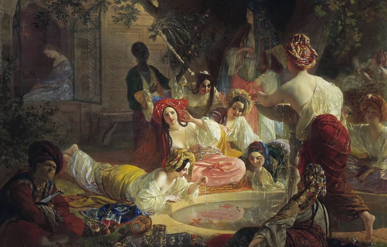 Photo wallpaper girl, picture, fountain, Karl Briullov, The fountain of Bakhchisarai, Russian artist, Karl Bryullov