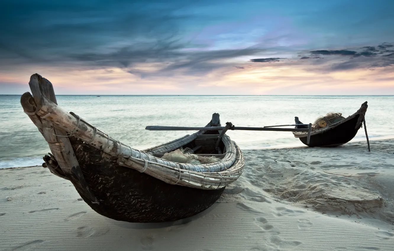 Photo wallpaper sand, sea, boat