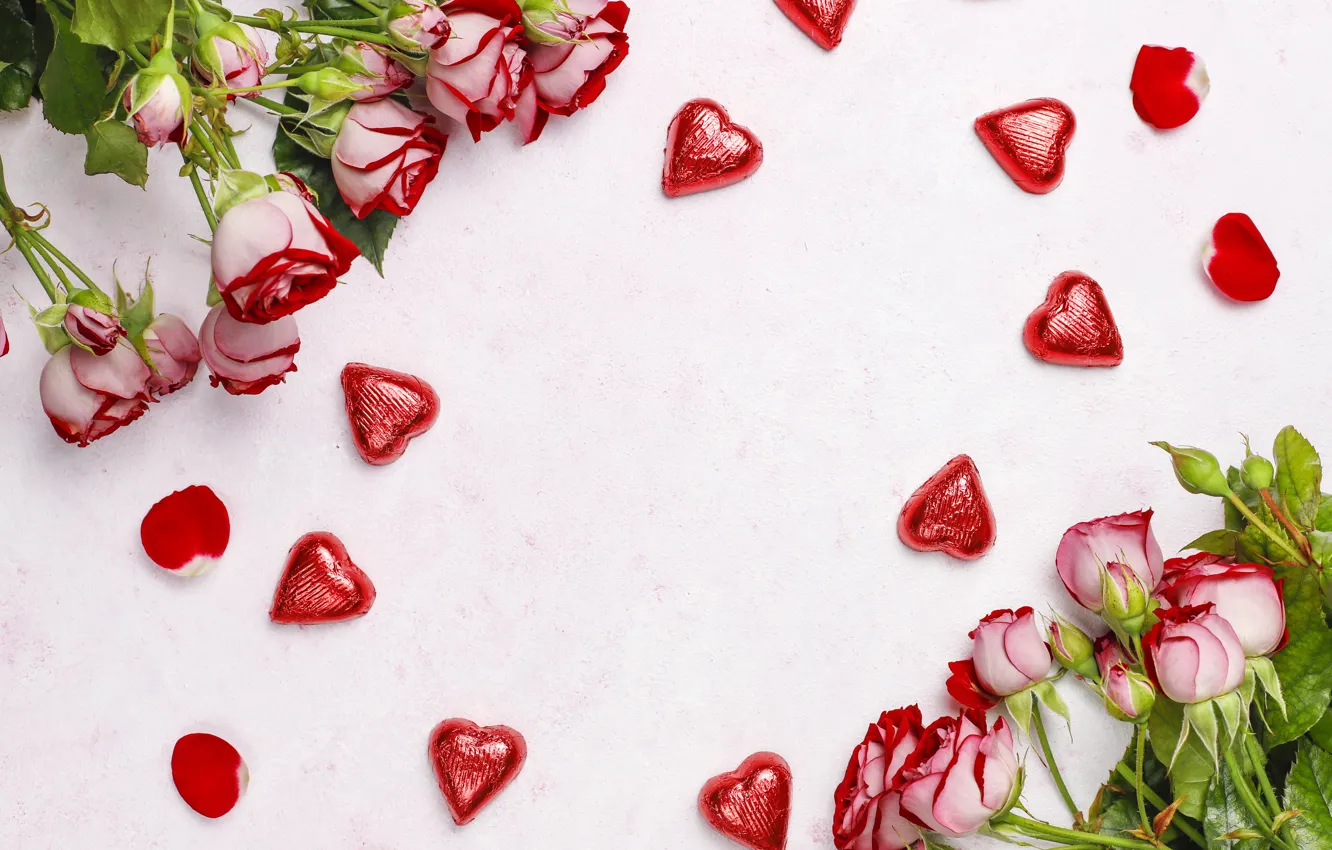 Photo wallpaper flowers, roses, hearts, valentines day, Myfoodie