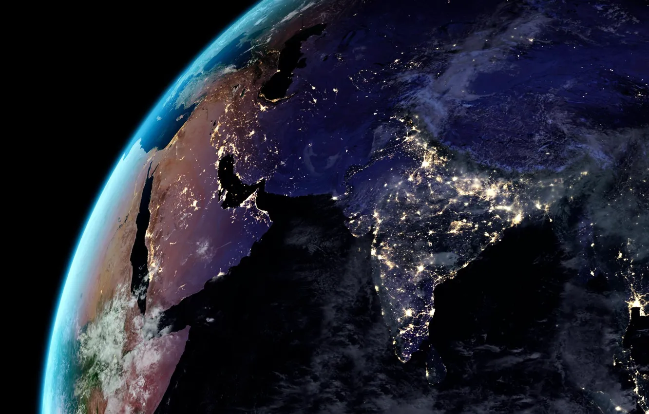 Photo wallpaper night, lights, earth, India, Africa