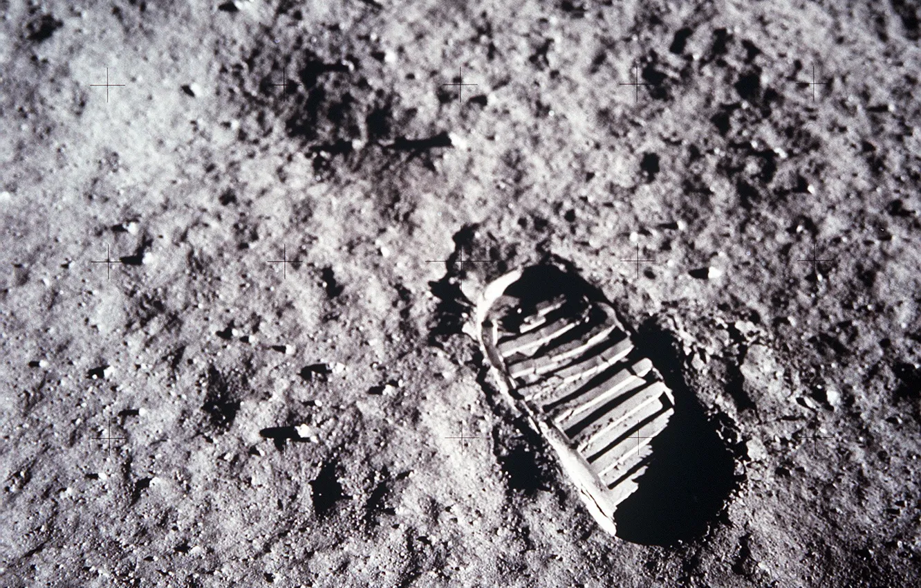 Photo wallpaper the moon, trail, Apollo 11