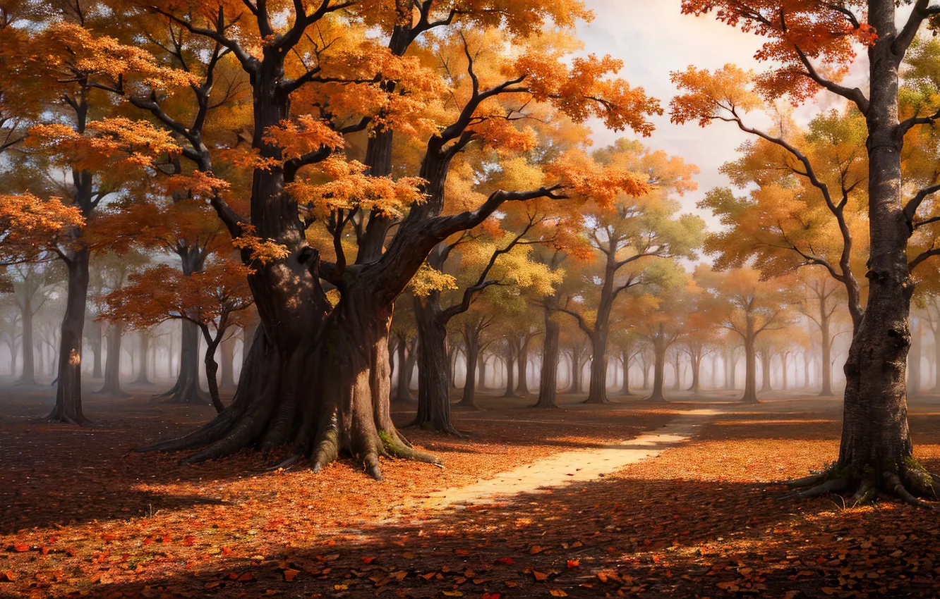 Photo wallpaper trees, art, autumn, path