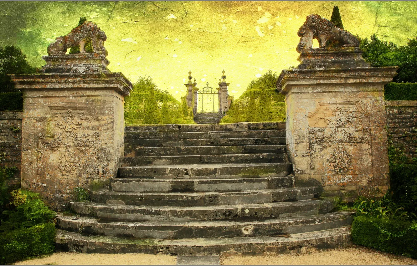 Photo wallpaper Park, rendering, France, gate, ladder, sculpture, castle of Canon, Chateau de Canon