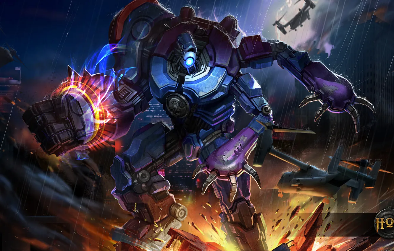 Photo wallpaper the city, robot, destruction, giant, hon, megapolis, Heroes of Newerth, gauntlet