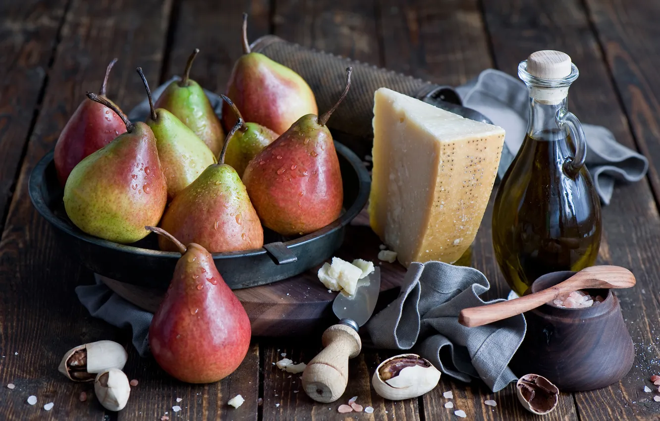 Photo wallpaper cheese, nuts, pear