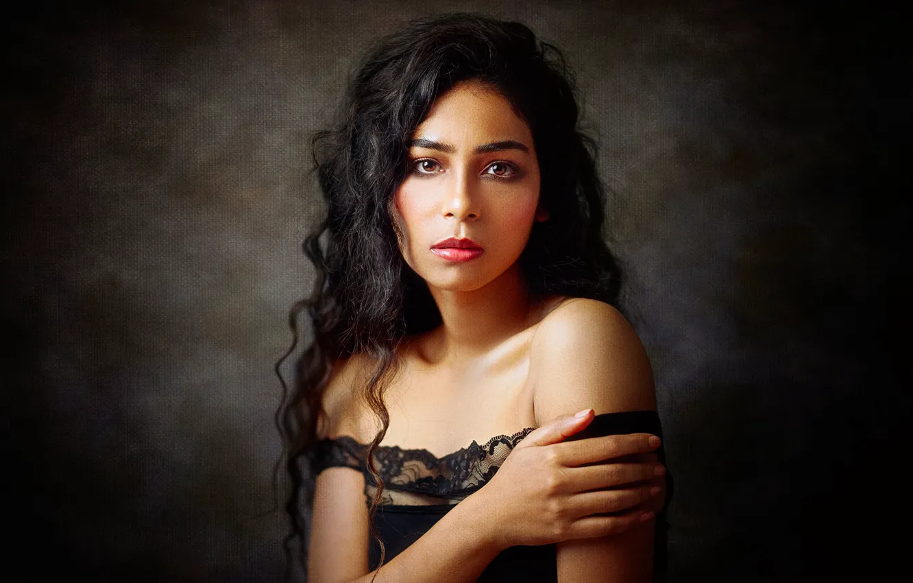 Photo wallpaper look, girl, face, pose, background, portrait, hands, brunette