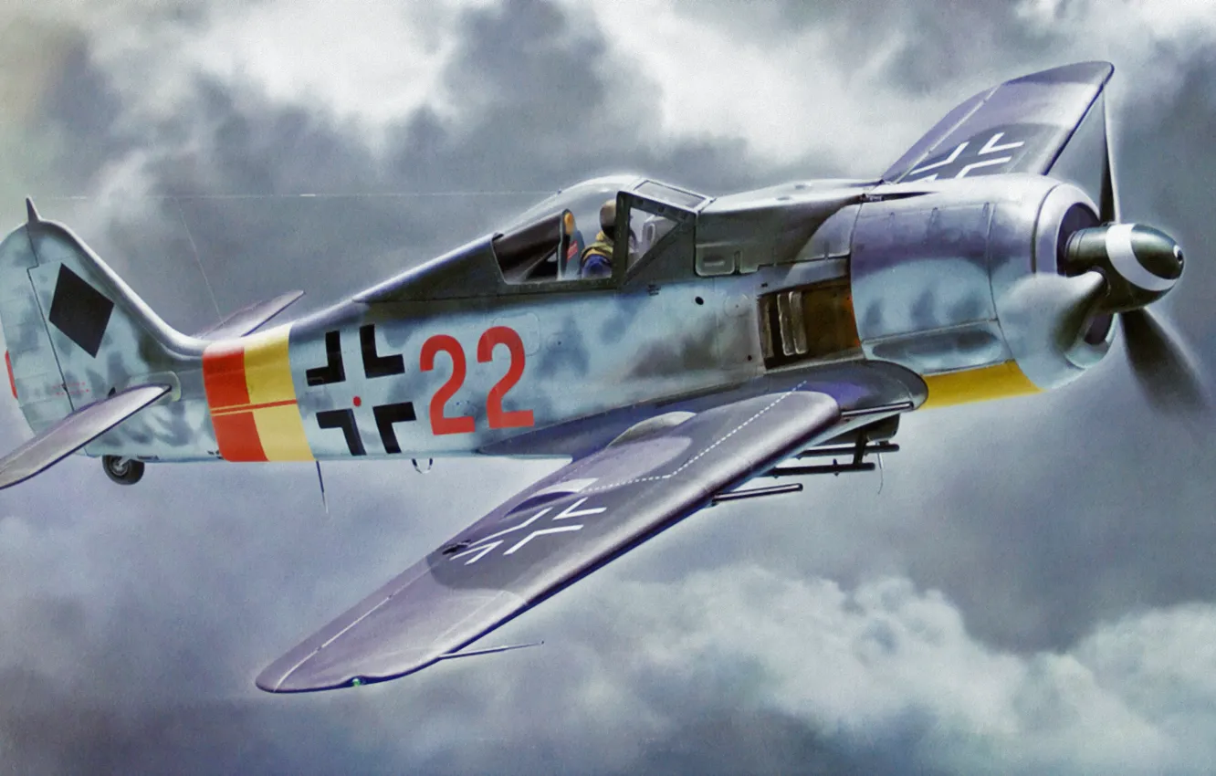 Photo wallpaper war, art, painting, aviation, WW2, focke wulf fw 190 A-9