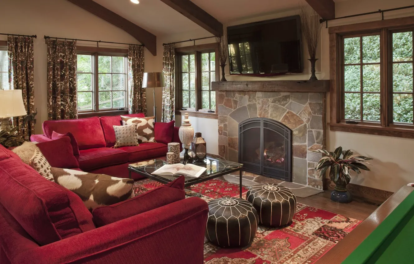 Photo wallpaper design, style, heat, interior, Billiards, fireplace, living room, rest room