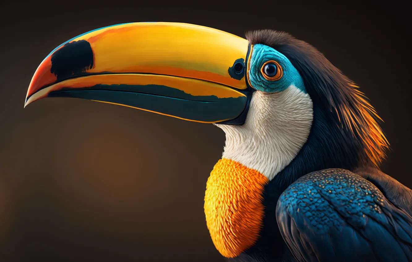 Photo wallpaper background, bird, graphics, portrait, beak, art, Toucan, bright plumage