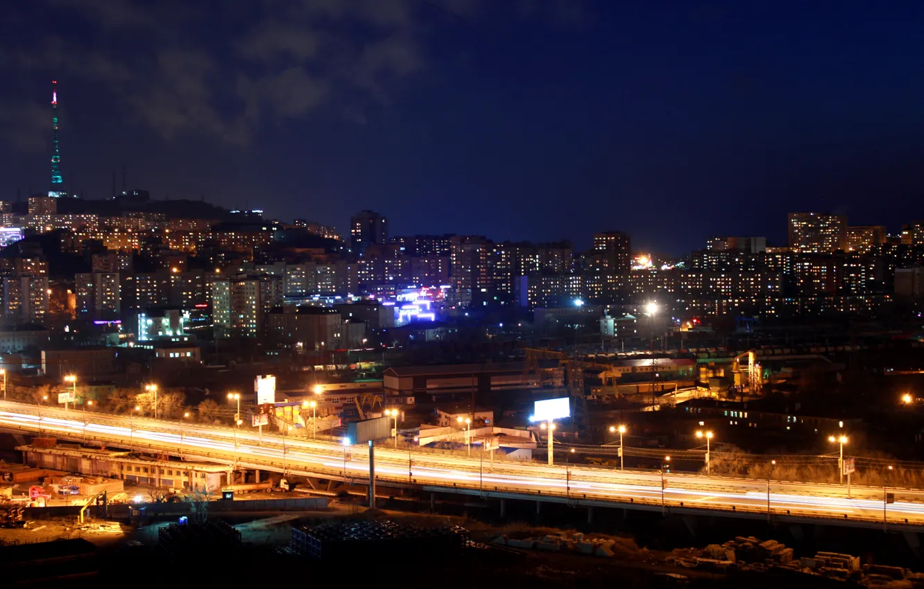 Photo wallpaper night, Vladivostok, overpass