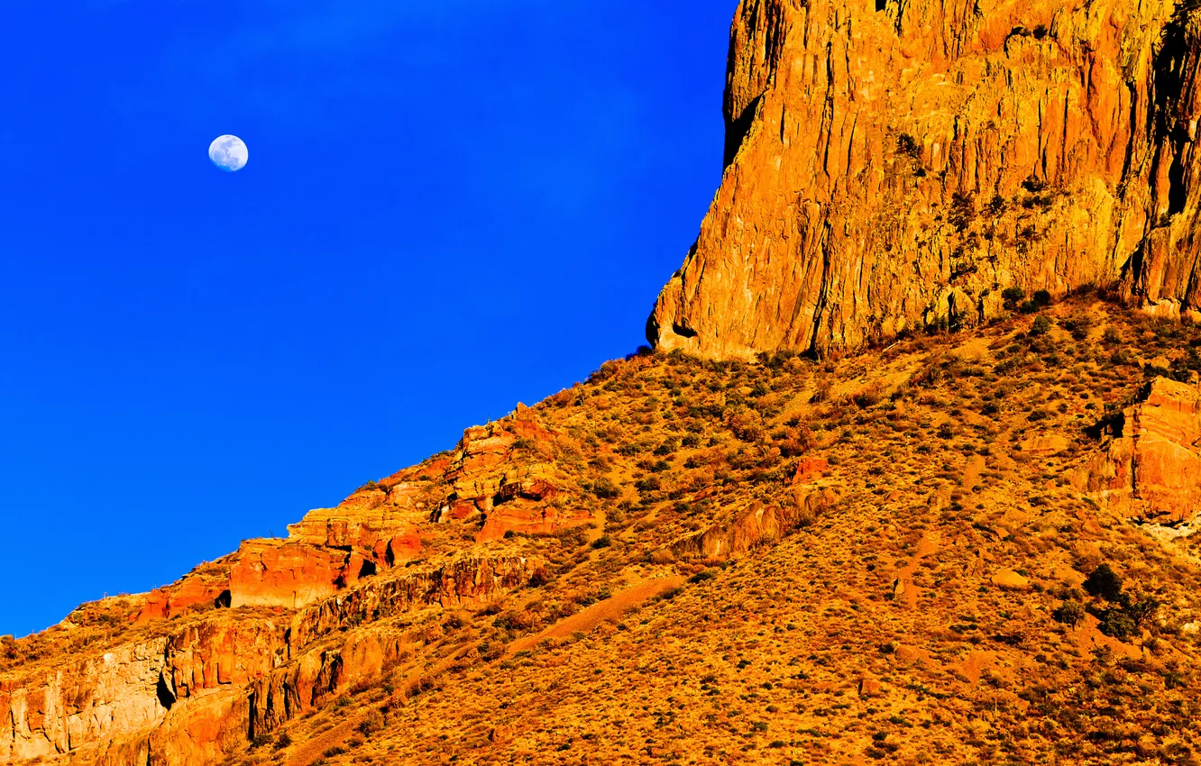 Photo wallpaper the sky, mountains, rocks, the moon