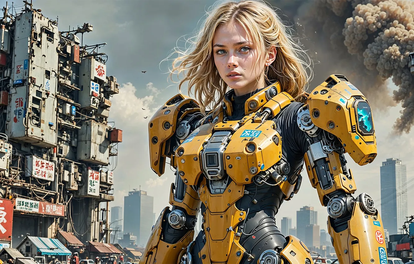 Photo wallpaper girl, fiction, armor, cyborg