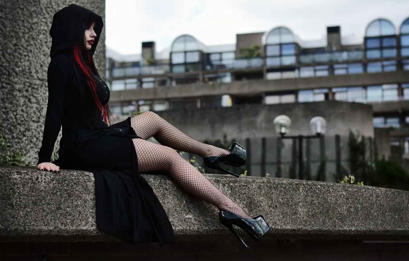 Photo wallpaper girl, pose, model, portrait, stockings, makeup, figure, dress