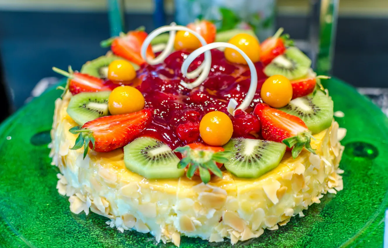 Photo wallpaper berries, kiwi, strawberry, cake, decoration, fruit, dessert, jelly